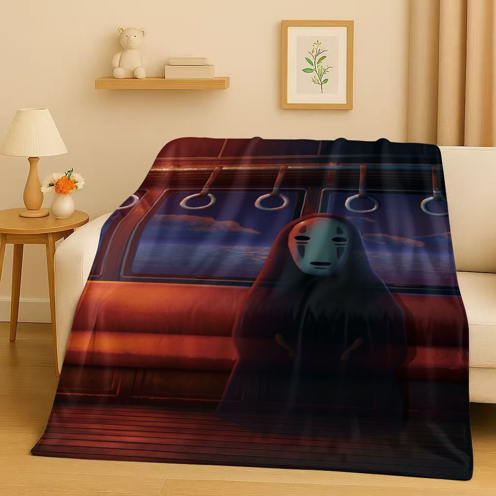 Home Textiles Face Towel - クラシック漫画千と千尋の神隠しノーフェイスマンフランネルブランケット、超ソフトで暖かいプラッシュスロー、自宅の寝室のベッドソファカバー、子供へのギフト