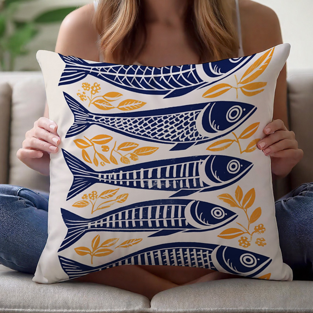 1pc デンマーク木版画イワシ枕カバー 16x16/18x1 - Pillow Insert 18X18 のレビューと価格
