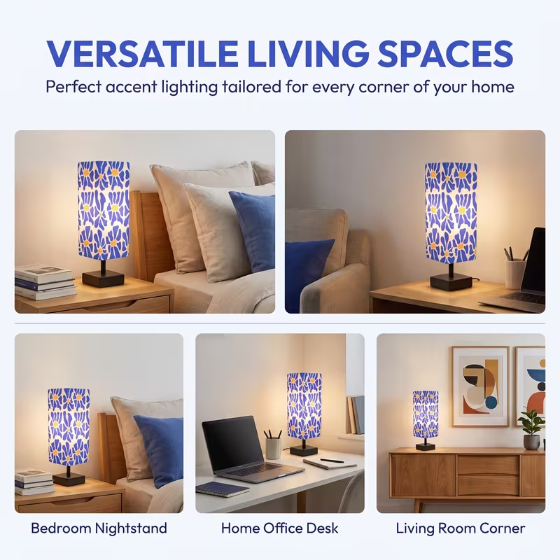 モダンでカラフルな花柄のテーブルランプ。ポップアート風のデザ - Home Textiles Usa のレビューと価格